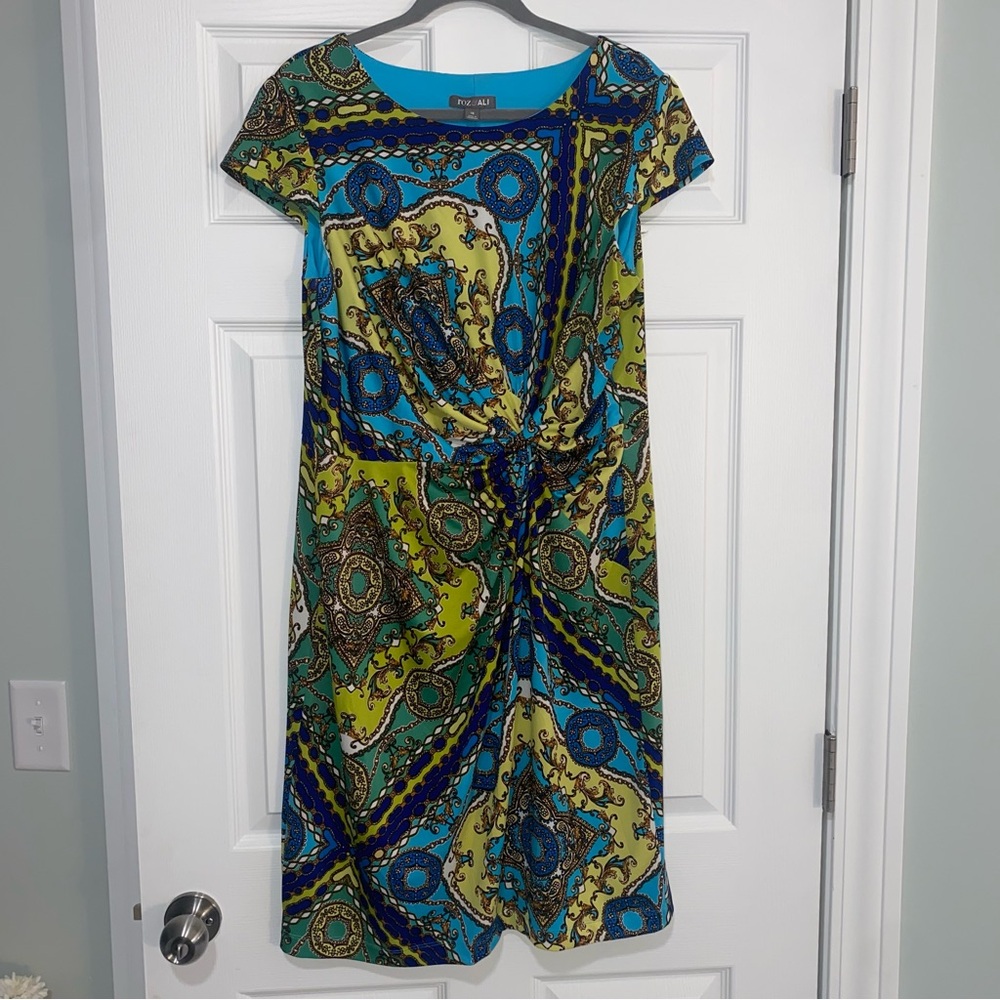 Roz & Ali Blue and Green Patterned Midi Dress